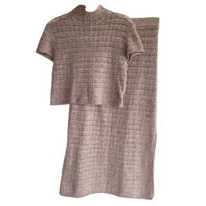 House of Harlow 1960 Matching Knit Skirt Set Taupe Mock Neck Cozy Chic Size S